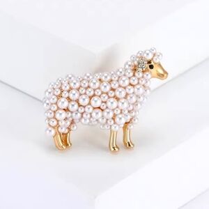 Sheep pin; gold and faux white pearl